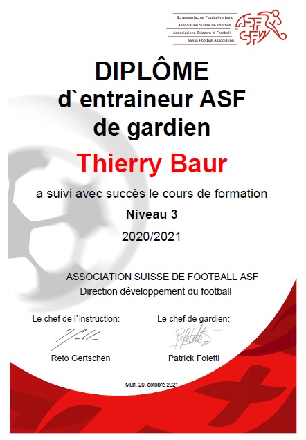 ASF diplôme Niveau 3 Thierry Baur